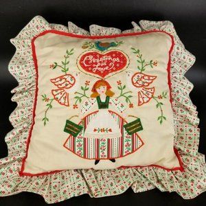 Christmas Dutch Swedish Pillow Square Cream Embroidered Throw Accent Decor 13"